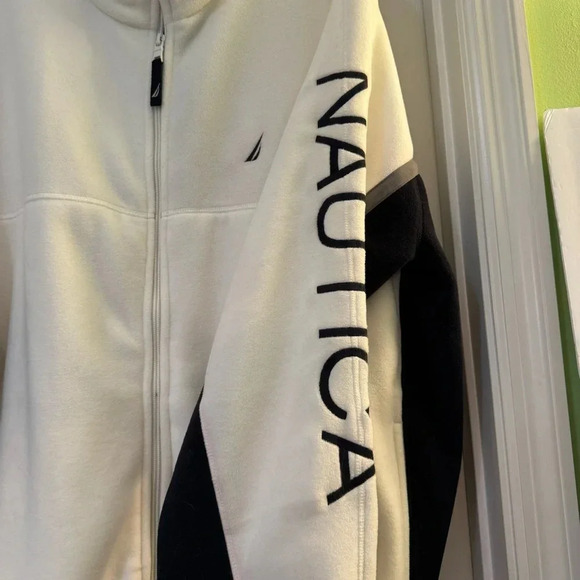 Nautica Colorblock Fleece Jacket Logo Spellout Outdoor Hiking - Picture 3 of 9